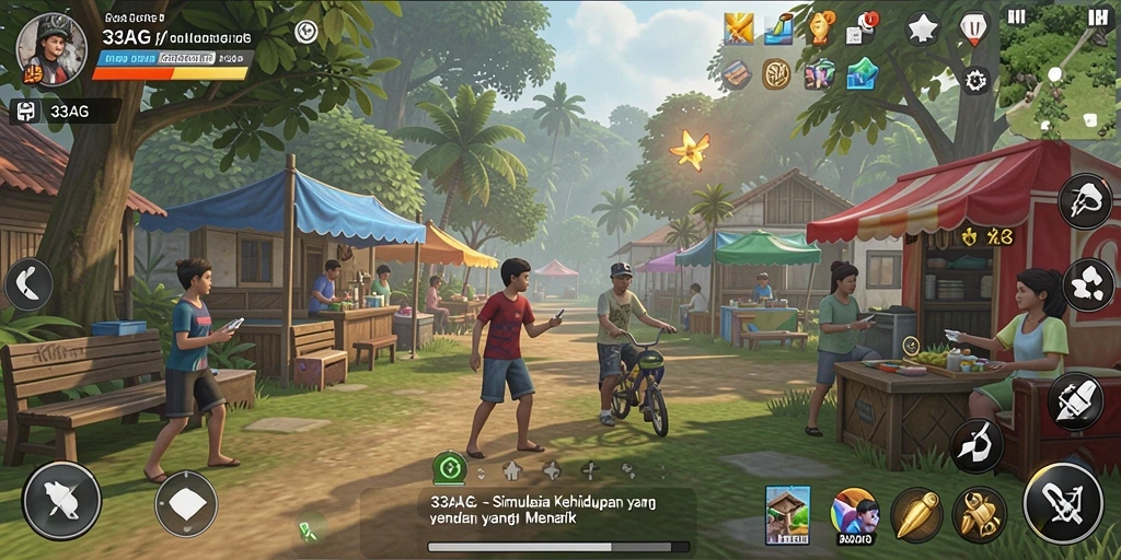 Screenshot gameplay <strong>33AG</strong> menunjukkan interaksi karakter yang hidup dan dinamis.