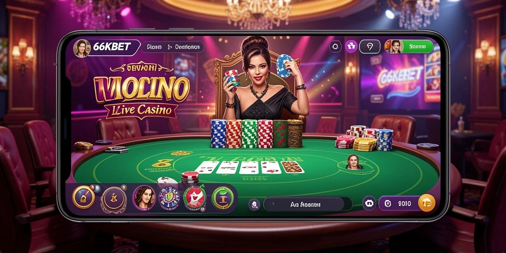 Screenshot gameplay Live Casino di 66KBET dengan dealer profesional.