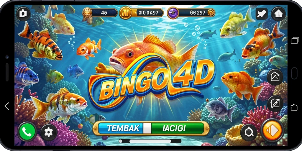 Screenshot gameplay BINGO4D menampilkan aksi menembak ikan yang seru.