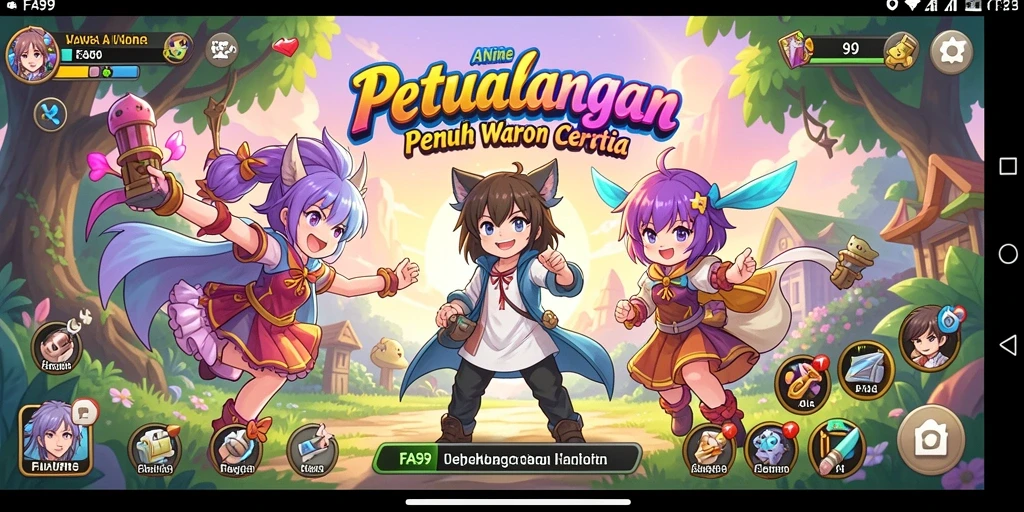 Screenshot gameplay FA99 menampilkan karakter anime yang beraksi dinamis.