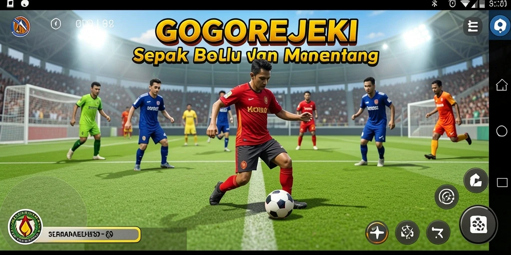 Screenshot gameplay GOGOREJEKI yang menampilkan aksi seru permainan sepak bola.