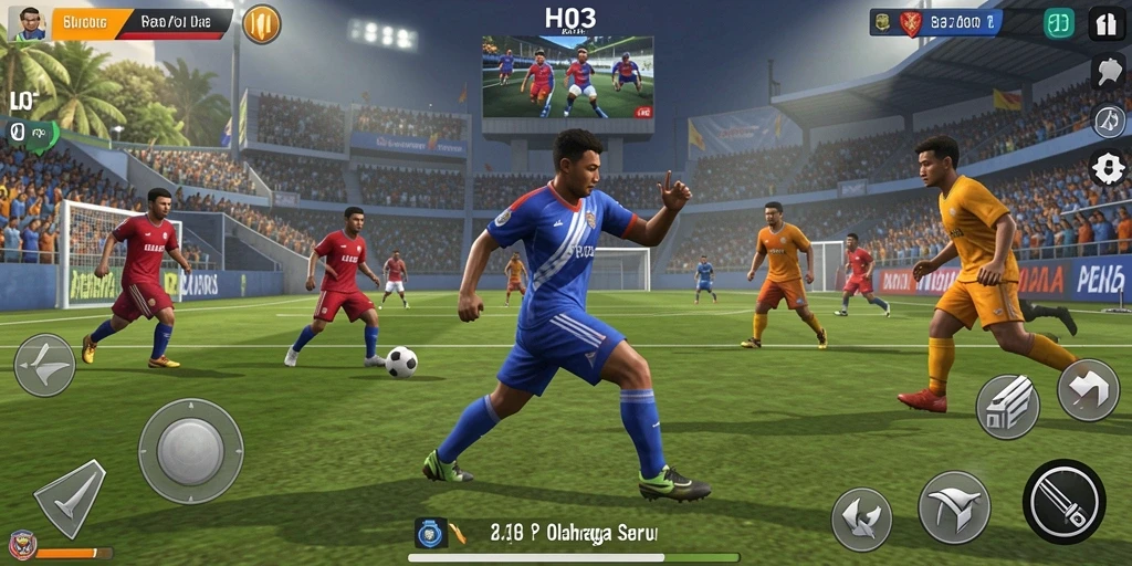 Screenshot utama H03 menampilkan aksi seru dalam pertandingan olahraga.