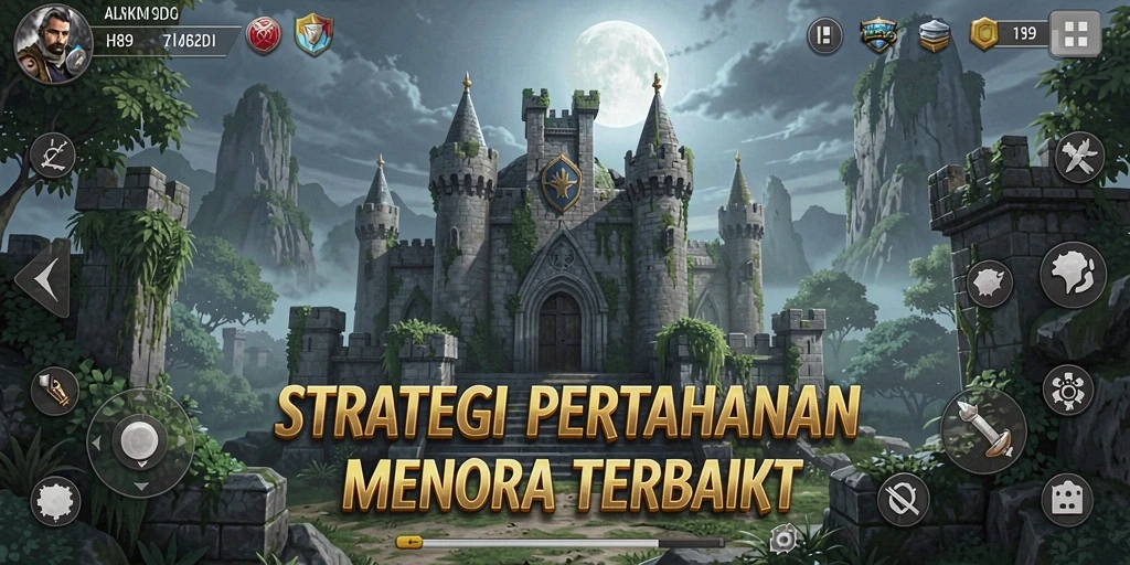 Gameplay menegangkan dalam H89 dengan menara dan gelombang musuh.