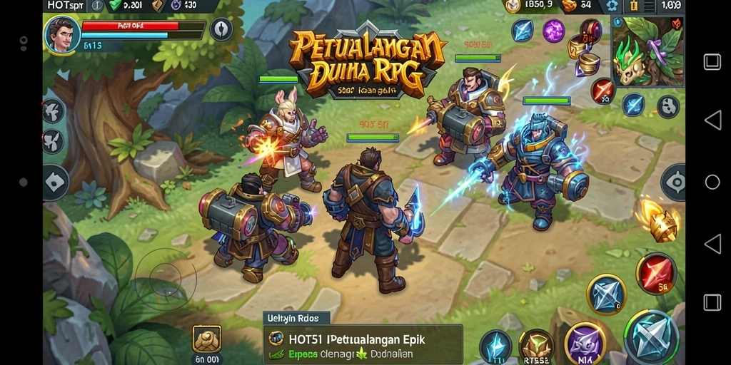 Gameplay seru dengan pertempuran strategis dalam dunia RPG.