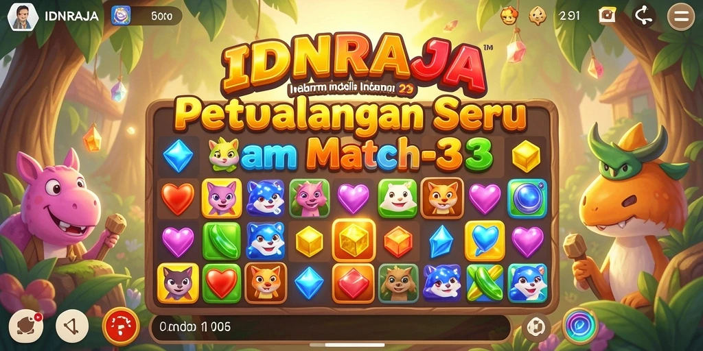 Tampilan gameplay seru dalam game match-3 IDNRAJA.