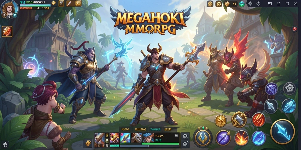 Screenshot utama menunjukkan aksi menarik dalam gameplay MMORPG MEGAHOKI.