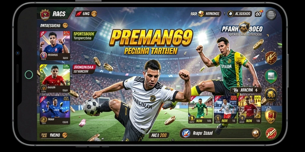 Screenshot menunjukkan antarmuka PREMAN69 dengan pilihan taruhan olahraga.