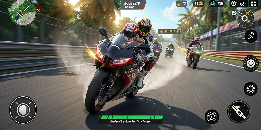 Gameplay mendebarkan dari ROLEX878 dengan motor balap yang cepat.