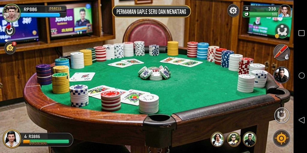 Screenshot gameplay RP886 menunjukkan serunya bermain Gaple dengan teman.