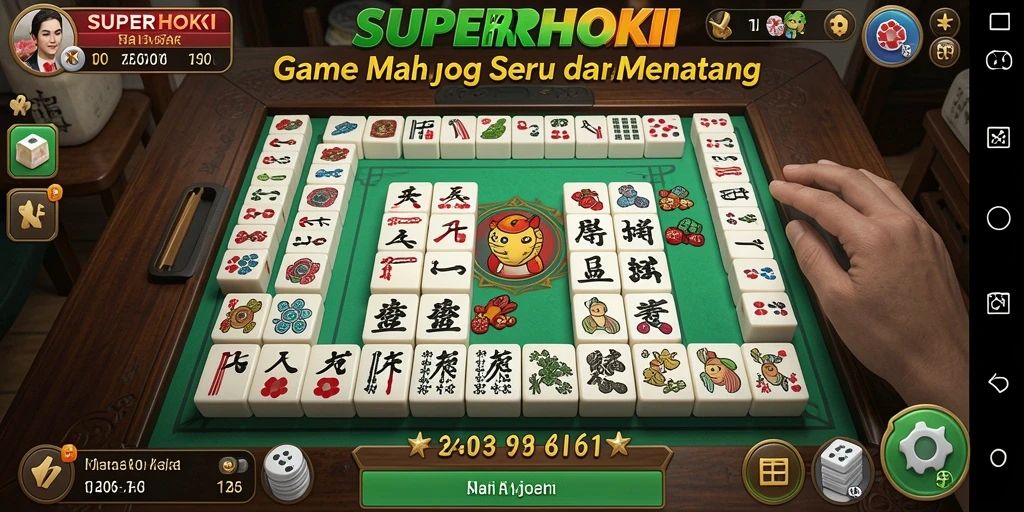Screenshot gameplay SUPERHOKI menampilkan momen seru di permainan Mahjong.